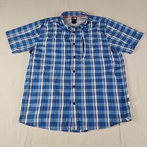 The North Face Millstone Mens L Blue Plaid Shirt Zip Pocket Fishing Hiking‎ ARNF